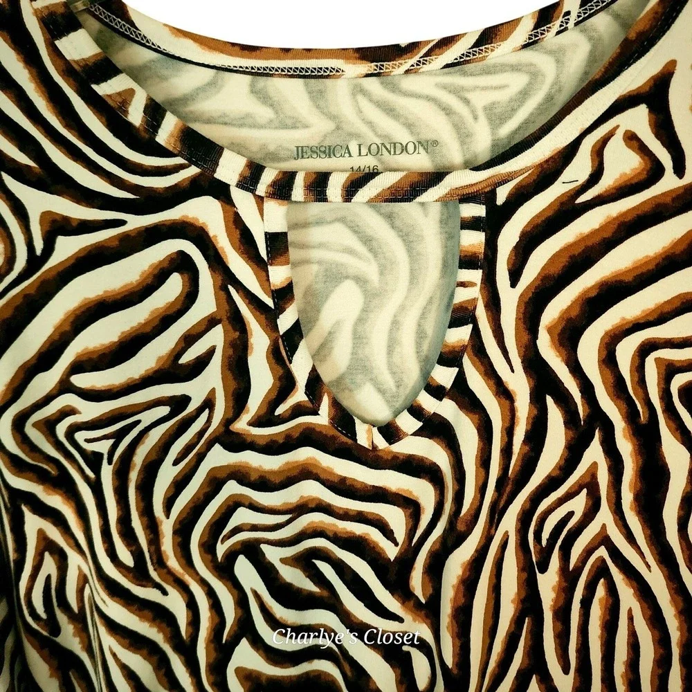 Jessica London Zebra Print Tunic 14/16 Keyhole Wrinkle-Free Casual Travel Top